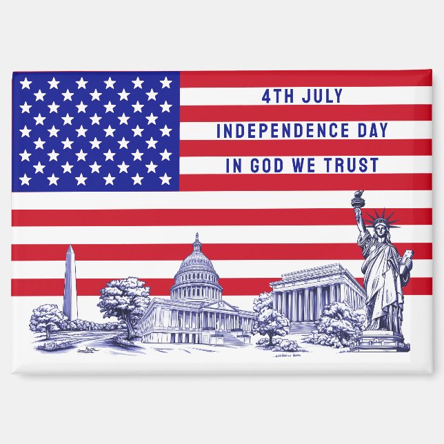 Aimant USA Amérique Drapeau Monument Illustration Souveni (Recto)