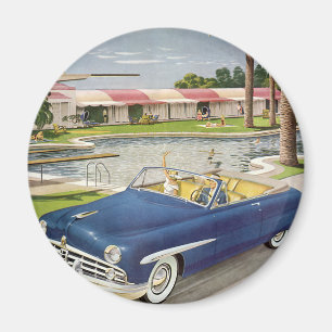 Aimant Vacances d'été vintage, voiture convertible et mot