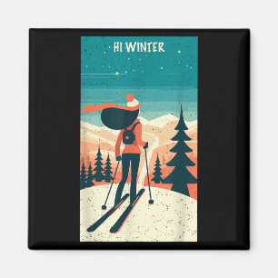 Aimant Vacances d'hiver Ski Noël X-mas Ski Skieur Wo
