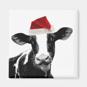 Aimant Vache de père Noël - Vache laitière portant le cha