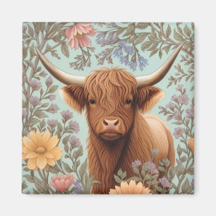 Aimant Vache des Highlands Pastel Floral Inspiré de Willi