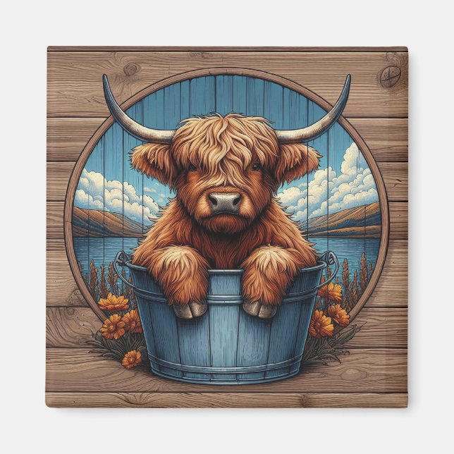 Aimant Vache Highland avec Arrière - plan Pittoresque (Devant)