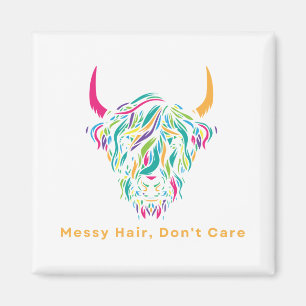 Aimant Vache Highland Cheveux Décoiffés Je M'en Fiche Col