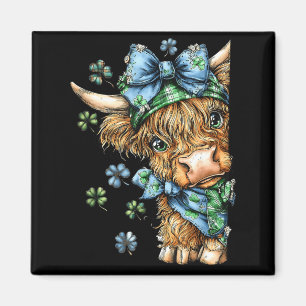 Aimant Vache highland shamrock coquette noeud St-Patrick