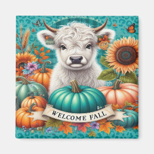 Aimant Vache parmi les citrouilles et les tournesols