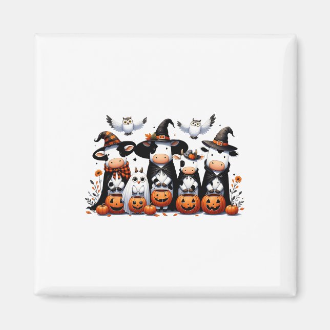 Aimant Vaches Fantômes Drôle Halloween Animaux Chouettes  (Devant)