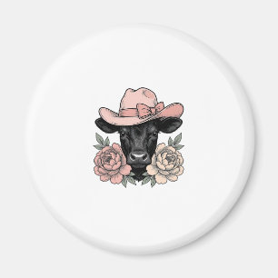 Aimant Vachette Cowgirl Rose avec Pivoines Vintage Vector