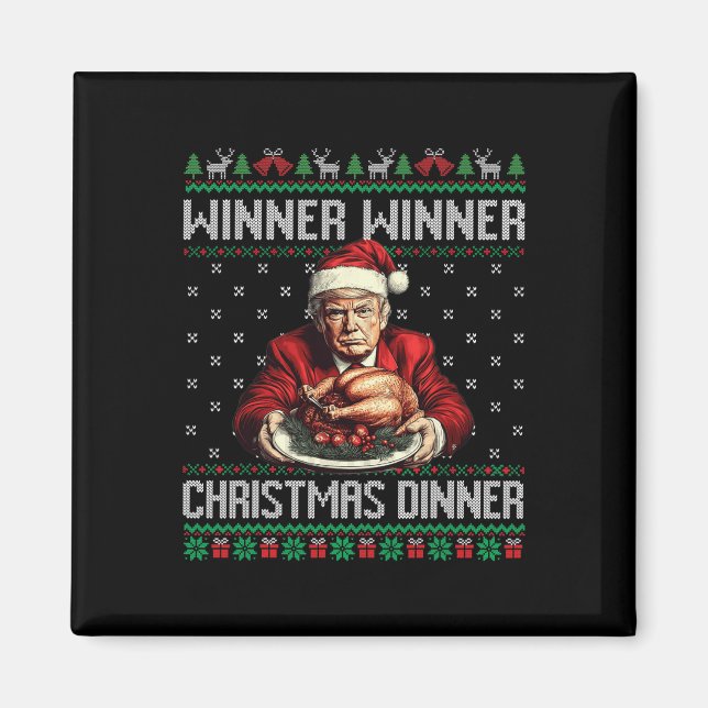 Aimant Vainqueur du dîner de Noël Père Noël Trump Ugly Sw (Devant)