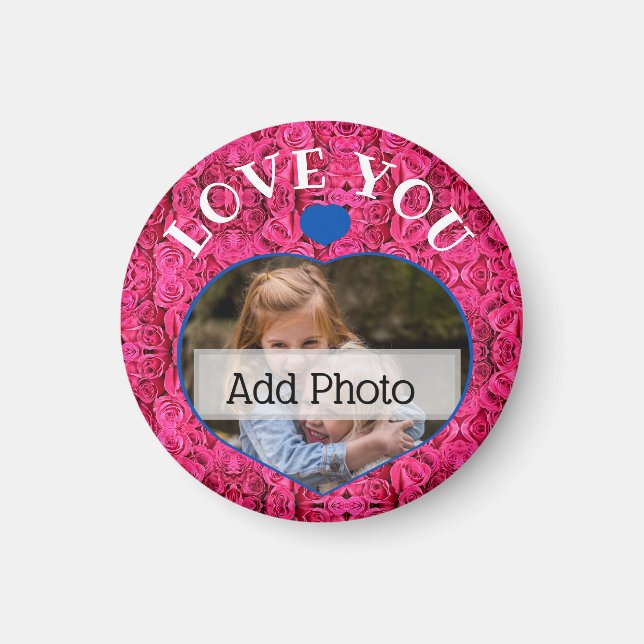 Aimant Valentines Jour Rose Floral Love You Heart Photo (Devant)