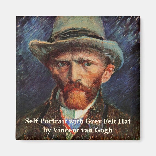 Aimant Van Gogh ; Autoportrait avec Casquette Grey Felt (Devant)