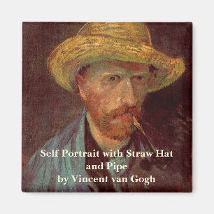 Aimant Van Gogh Autoportrait avec Casquette paille et tuy