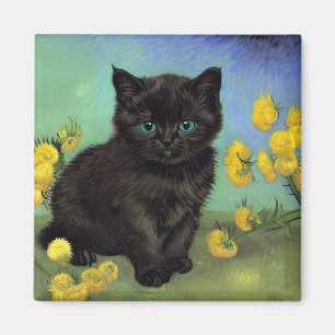 Aimant Van Gogh Chat noir Fleurs jaunes
