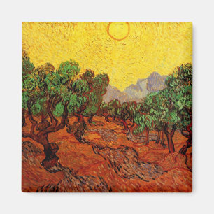 Aimant Van Gogh Olive Trees with Yellow Sky and Sun