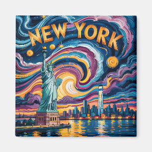 Aimant Van Gogh Style New York Skyline & Liberty Travel