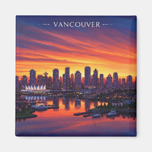 Aimant Vancouver Skyline Canada Sunset Travel (Devant)