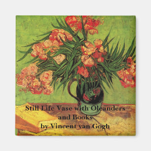 Aimant Vase avec des lauriers roses et des livres de Vinc