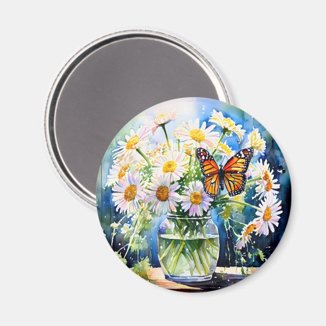 Aimant Vase de marguerites joli floral (Recto/Verso)