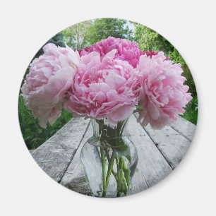Aimant Vase de pivoines roses
