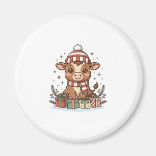 Aimant Veau de Noël mignon avec cadeaux Vintage Vector_1