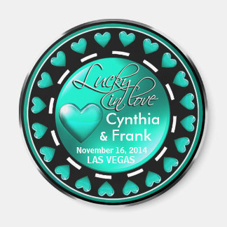 Aimant Vegas Lucky in Love Hearts Casino Chip aqua