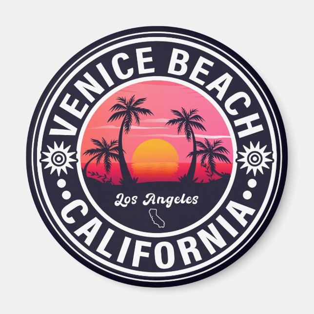 Aimant Venice Beach California Retro Sunset Souvenirs 60s (Devant)