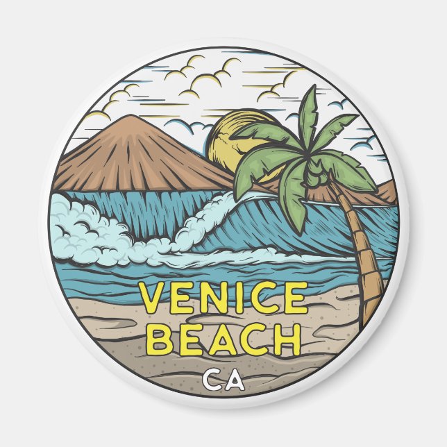 Aimant Venice Beach Californie Vintage (Devant)