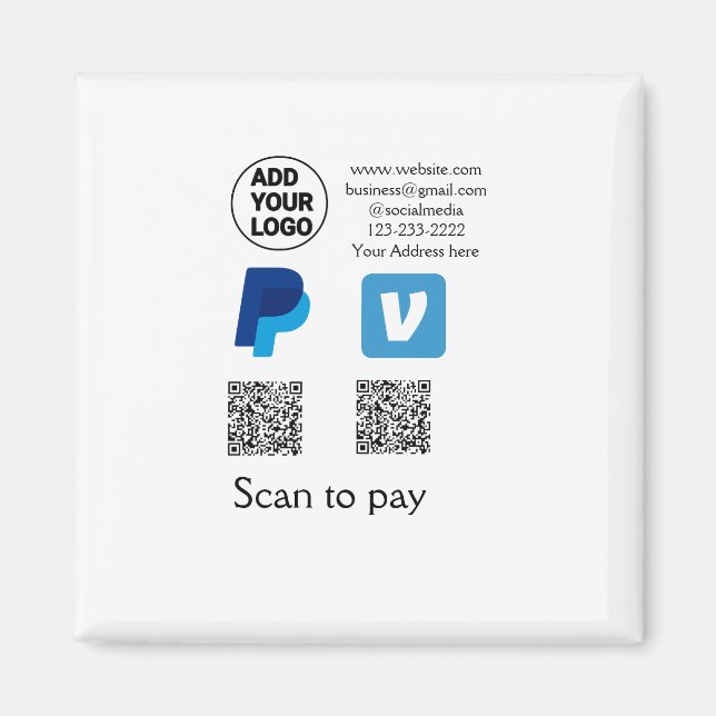 Aimant Venmo paypal scan pour payer ajouter q r code logo (Devant)