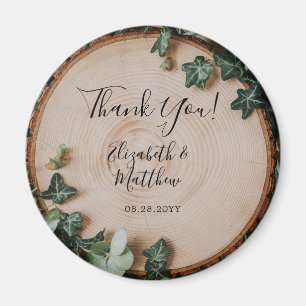 Aimant Verdure rustique & Mariage en coupe bois Merci