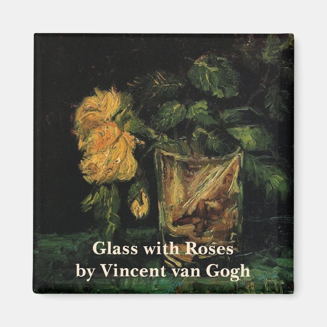 Aimant Verre avec Roses par Vincent van Gogh (Devant)