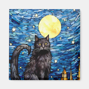Aimant Verre tendu Chat noir Starry nuit