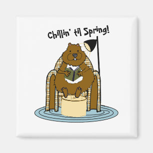Aimant Vers de livre de marmotte en attente du printemps