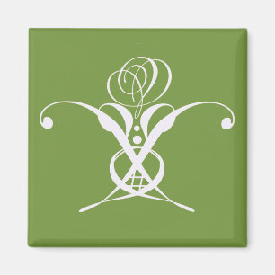 Aimant Vert Art Déco Blanc Rose