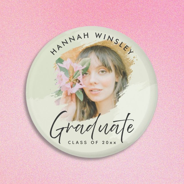 Aimant Vert clair Ajouter votre photo personnalisée Invit (elegant light sage green custom photo name graduation magnet )