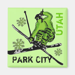 Aimant vert de skieur de thème de Park City Utah