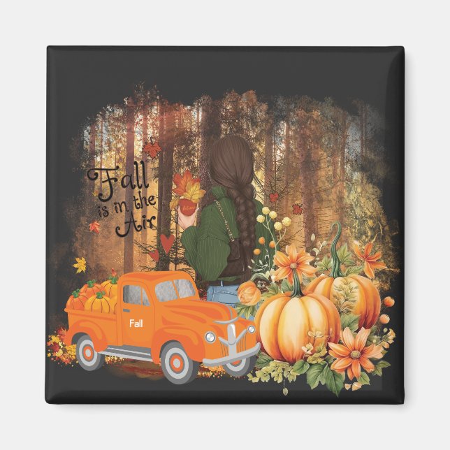 Aimant Vibes D'Automne, Une Voiture Chargée De Citrouille (Devant)