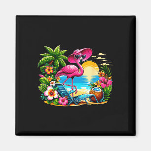 Aimant Vibes d'été flamant rose plage palmier été
