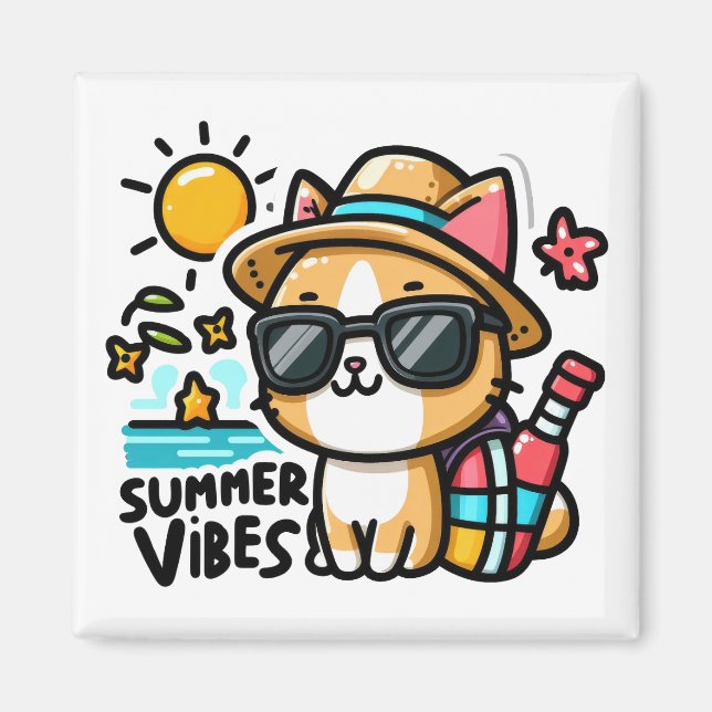 Aimant Vibes d'été pour chats amusants (Devant)
