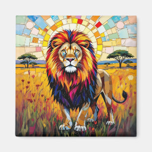 Aimant Vibrant Colorée Lion mosaïque