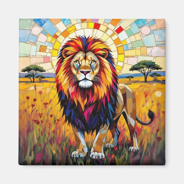 Aimant Vibrant Colorée Lion mosaïque (Devant)