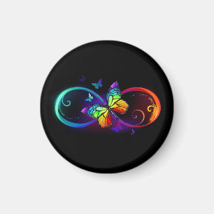 Aimant Vibrant infinity with rainbow butterfly on black