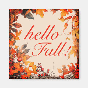 Aimant Vibrant Orange "Bonjour Chute !" Feuilles d'automn