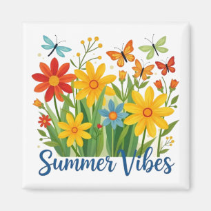Aimant Vibrations d'été Floral avec Papillons