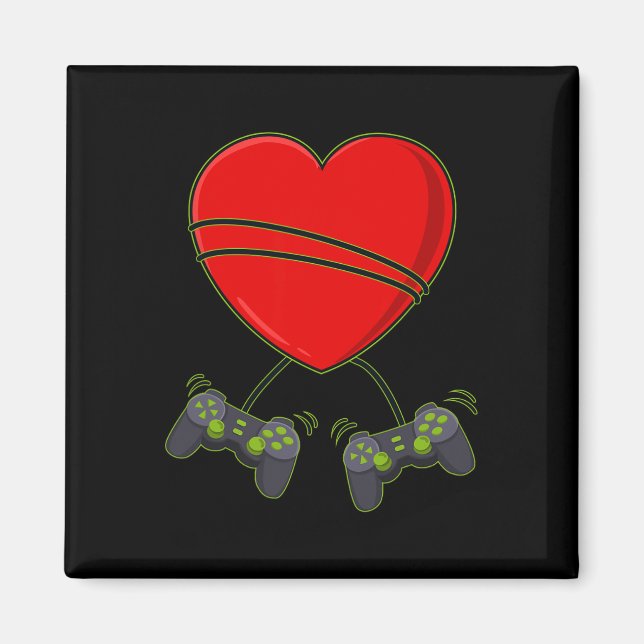 Aimant Vidéo Joueur Contrôleurs Coeurs Valentines Joueurs (Devant)