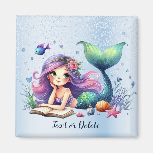 Aimant Vie marine sirène aquarelle Mignonne Belle (Devant)