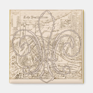 Aimant Vieille carte de la Nouvelle-Orléans avec Fleur