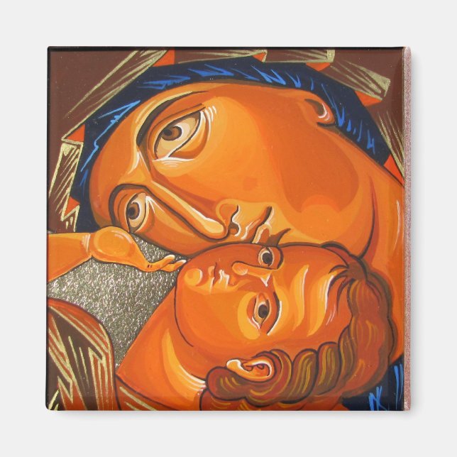 Aimant Vierge d'icône orthodoxe avec l'aimant Jouer enfan (Devant)