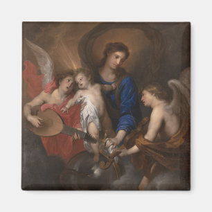 Aimant Vierge et enfant avec la musique faisant des anges