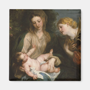 Aimant Vierge et enfant avec le saint Catherine de