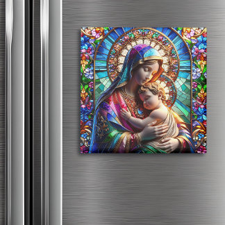 Aimant Vierge Marie et Bébé Jésus Vitrail