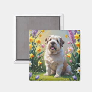 Aimant Vieux anglais berger Fleurs de printemps Peinture